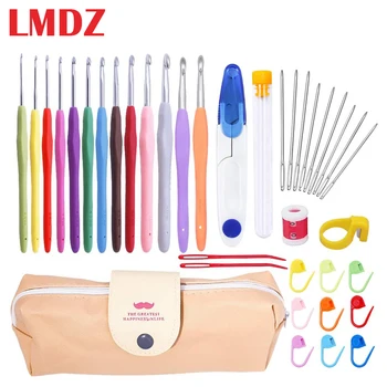 

LMDZ 38 Pcs Crochet Hooks Set Soft Grip Crochet Handles Large-Eye Blunt Knitting Needles Kit Extra Long  Knitting Needles