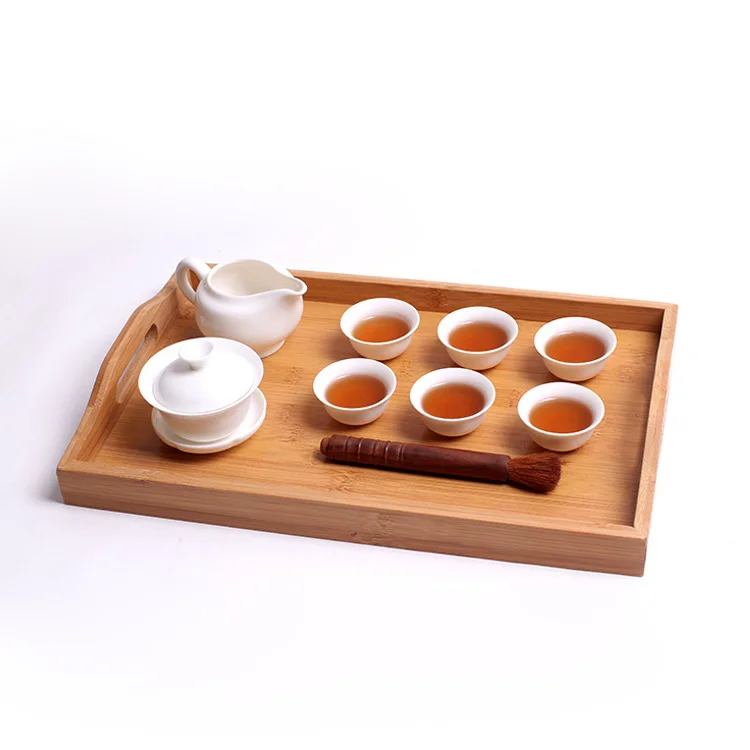 Bamboo Dual Handle Hand Tray Hotel Dining Service Tea Cup Tray Serving Food Disc Household Large Small Storage Tray