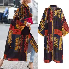 Для женщин тонкое пальто ZANZEA в этническом стиле с принтом Кардиган Топы осенние Рубашки женские верхняя одежда женский с длинным рукавом куртки с лацканами оверсайз