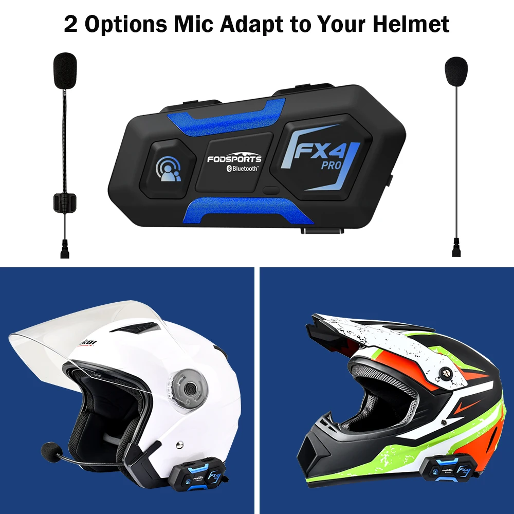 Fodsports FX4 Pro Motorcycle Intercom Helmet Bluetooth Headset Interphone 4 Rider 1200m,FM Radio