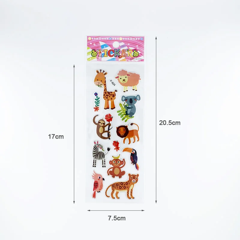 12 Sheets/Pack Kids Stickers 3D Puffy Bulk Cartoon Zoo Animal / Fruits Various Scrapbooking Stickers for Girl Boy Birthday Gift 6