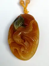 

YIZHU CULTUER ART 100% Natural Hand-carved Chinese Jade Necklace Pendant Chinese Auspicious Bird Trinket Gift