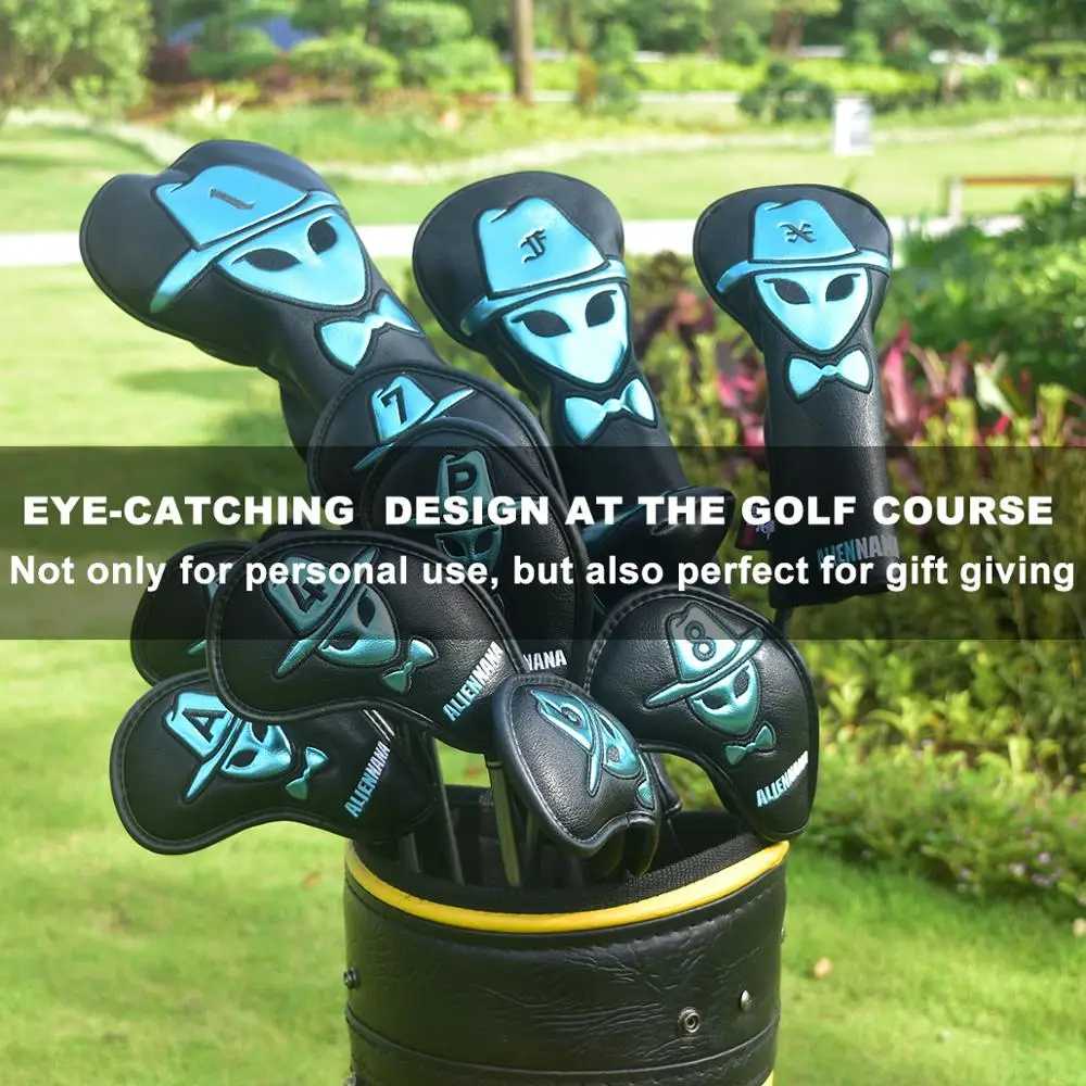Клюшек для гольфа головные уборы комплект железный шлем Aliennana клюшек для гольфа Клубная вывеска в готическом стиле, в холодных синих тонах, Aliennana 9 шт./компл