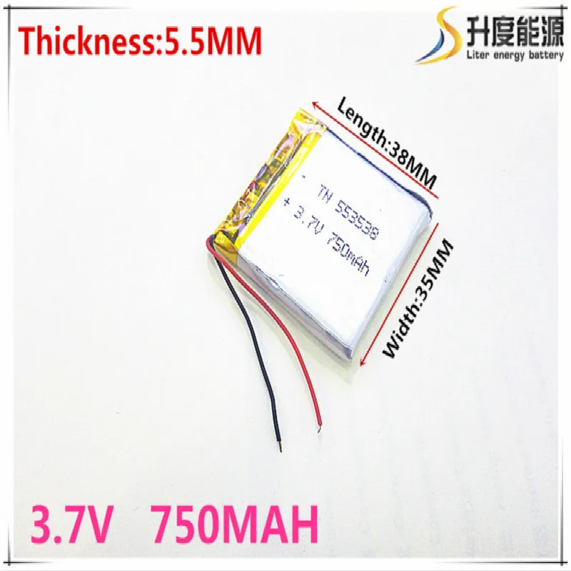 Бесплатная доставка полимерный аккумулятор 750 mah 3,7 V 553538 умный дом MP3 динамики литий-ионный аккумулятор для DVR, gps, mp3, mp4, мобильный телефон