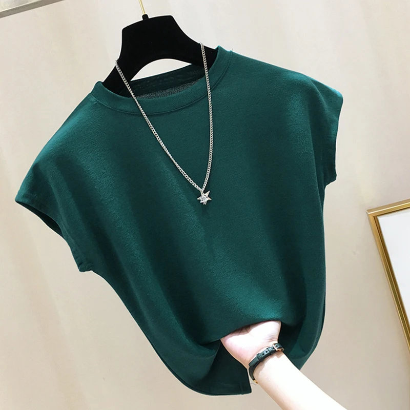 

Knitted Women T-Shirts 2020 Summer New Solid Sleeved Slim Loose Office Lady Elegant Pulls Outwear Tops Tees