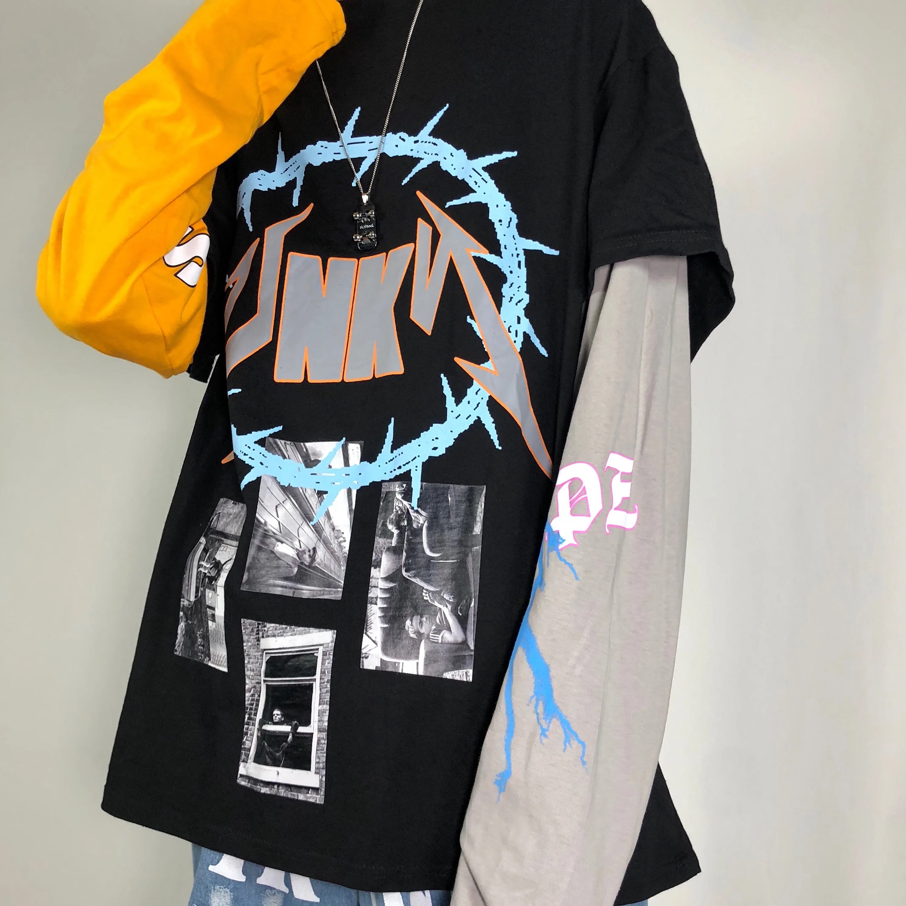 Высокие уличные футболки с принтом Harajuku мужские модные Соединенные с длинными рукавами с круглым вырезом и длинными рукавами в стиле хип-хоп унисекс новая скейтерская футболка