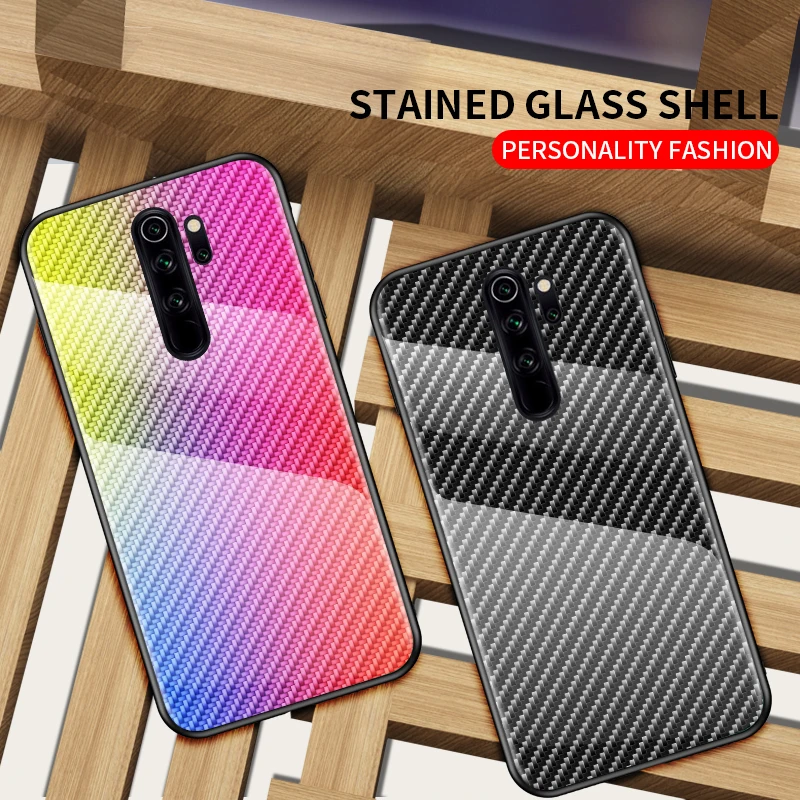 For Xiaomi Redmi Note 8 Pro Case Gradient Tempered Glass Back Cover Soft Silicon Frame Phone 2