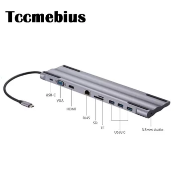 

Tccmebius USB-C Hub Multi-port Adapter 10-in-1 Type-c docking station Multi-port Card Reader Audio Adapter Aluminum Alloy