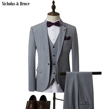 

N&B Classic Male Blazers Tuxedo Men Suits 3 Piece Suit (Jacket+Vest+Pant) Business Formal Suit Latest Coat Pant Designs SR63