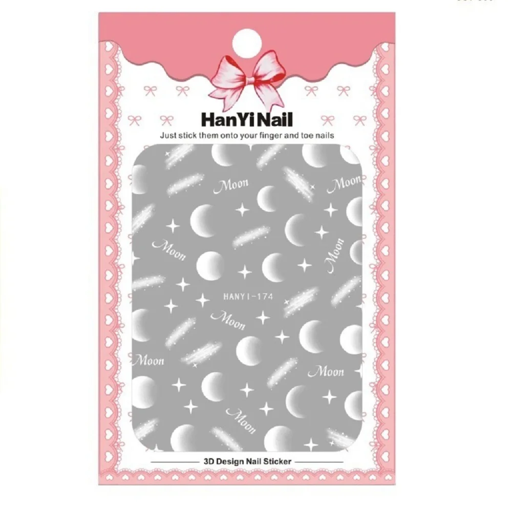 New Design 1 Sheet 3D Embossed Nail Sticker Moon Star Flower Adhesive DIY Manicure Slider Nail 5