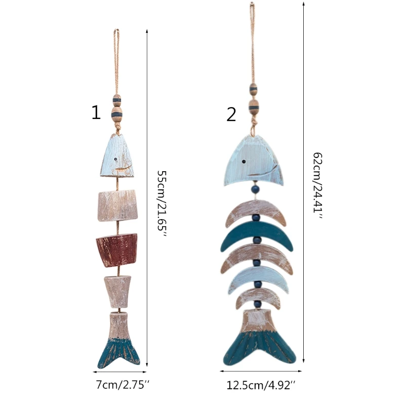 Wooden Decor Fish Bones with Beads Wall Decor Door Hanging Nautical Decoration N2UC 4