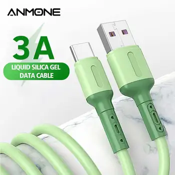 

ANMONE 3A Type C USB Cable For iPhone 11 Pro Max Liquid Soft Silicone Micro Charger Data Cord Super Fast Charge Charging Wire
