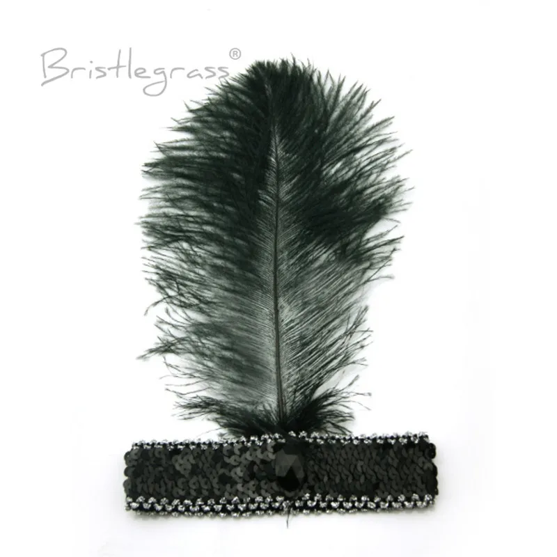 BRISTLEGRASS 1 шт. черный 1920s со страусиными перьями ободок с блестками заслонки