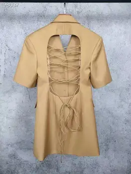 

2021 New Fashion Spring Summer Dress Women Elegant Sexy Backless Dresses Ladies Runway Single Breasted Mini Dress