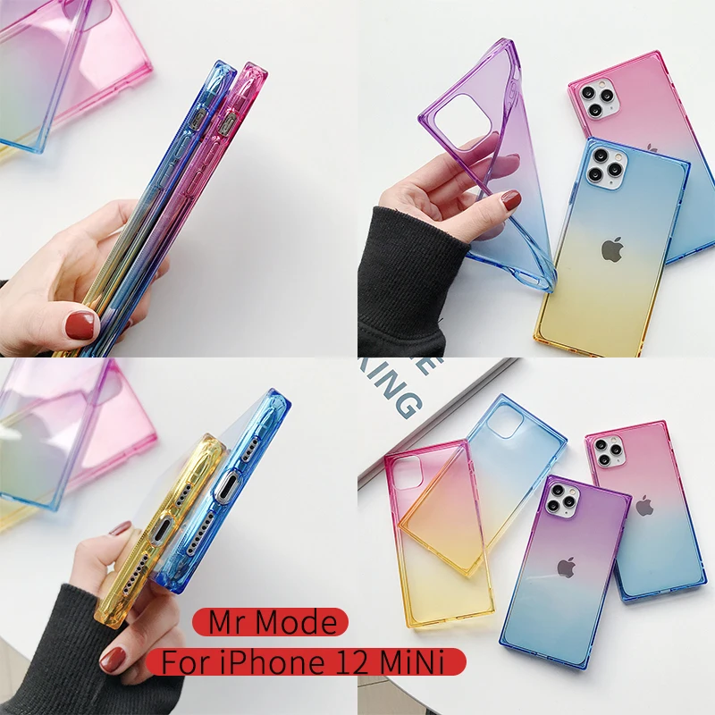 

Square Gradient Soft Shell Phone Case Back Cover Anti-fall Protective Shell For iPhone 12 MiNi 11 Pro XS MAX XR X SE2 8 7 6 Plus