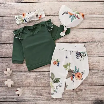 

4pcs/set Autumn Flower Print Baby Kid Girl Ruffled Long Sleeve Rompers Pant