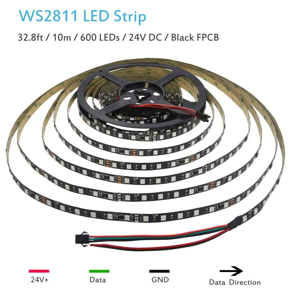 32,8ft 24V WS2811 Addressable RGB Светодиодные полосы света программируемый цвет мечты цифровая Гибкая светодиодная точечная лампа Радуга JK205