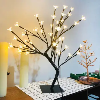 

48LED 220V EU Plug LED Night Light Flower Tree Shape Baby Bedroom Home Table Lamp Warm Light for Living Room Hotel Bedroom