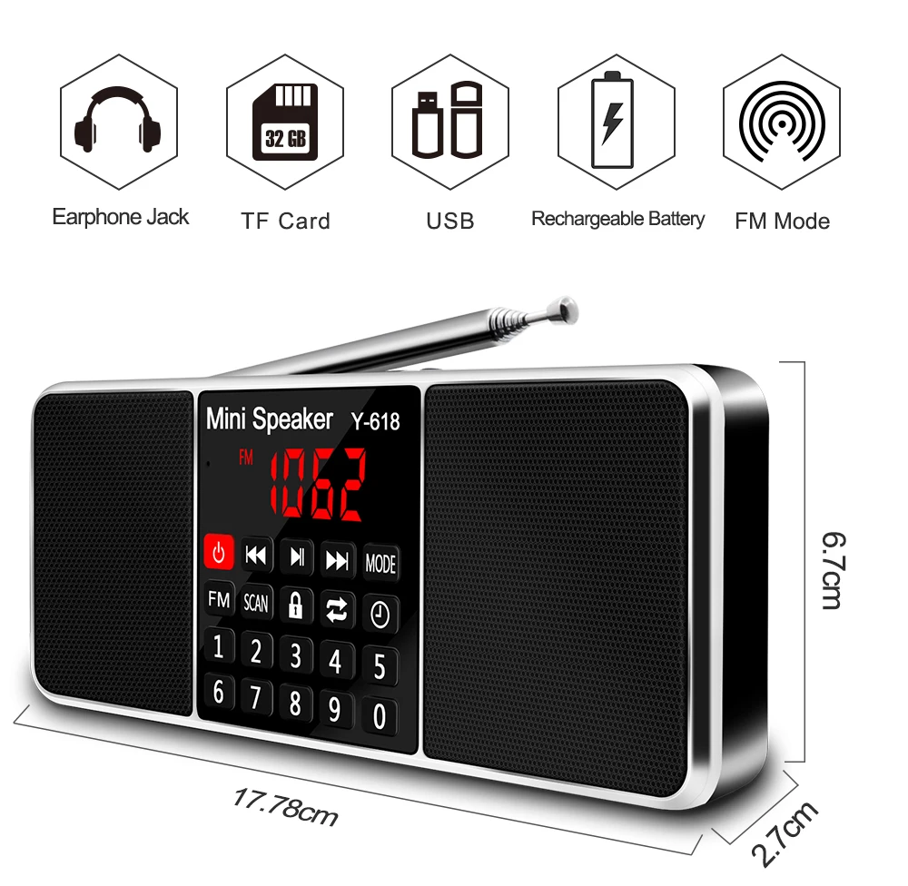 Lefon Digital FM Radio Receiver Speaker Stereo MP3 Player Support TF Card USB Drive LED Display Time Shutdown Portable Radios