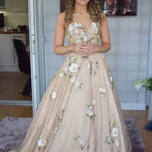 Элегантное платье для выпускного вечера трапецеидальное очаровательные развертки поезд из тюля кремового цвета, приталенное платье для выпускного вечера с вышивкой для вечерние