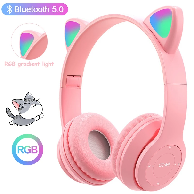 Cat Ears Bluetooth 5.0 Wireless Headphone With Microphone RGB Light Girl Gifts Children for Computer Smartphone Gaming Earphone |