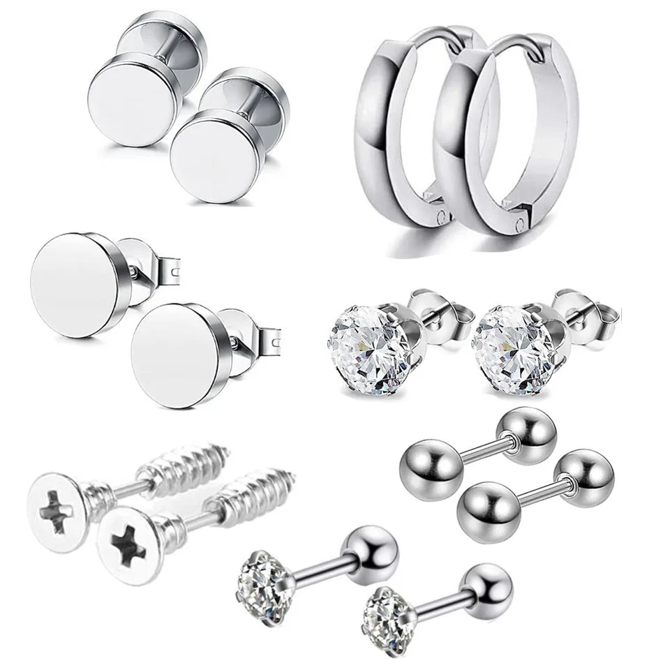 MDFUN Stainless Steel Stud Earrings Set - 5/6 Pairs, 316L Hypoallergenic, Cubic Zirconia 3-8mm, Gift Pouch - View #13