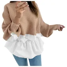 ^#Cheap Winter Fashion Ruffled knitted Jumper Sweater Patchwork Loose Shirt Casual Streetwear Female Womens Long Sleeve Blusas Pullover ^#Cheap Winter Fashion Ruffled knitted Jumper Sweater Patchwork Loose Shirt Casual Streetwear Female Womens Long Sleeve Blusas Pullover