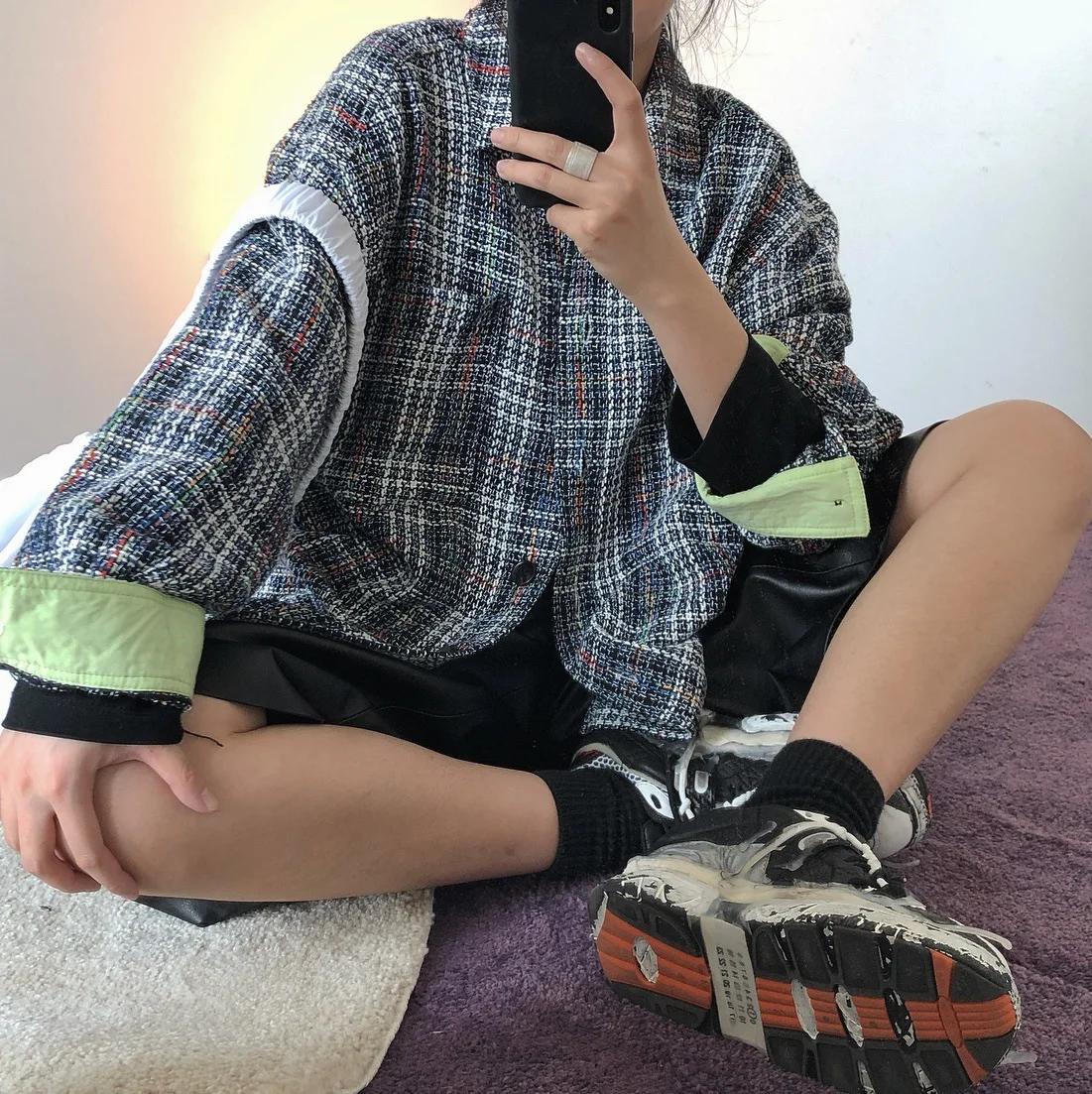 

Autumn and Winter Shirts Retro Plaid 2019 Small Fragrance Tweed Loose Heavy Shirt Jacket Plaid Women Blouse Shirt