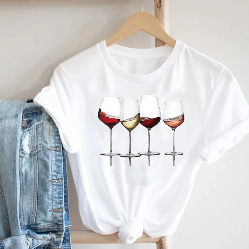 Women Printing Clothing Wine Lady Short Sleeve Casual 90s Cartoon Fashion Clothes Print Tee Top Tshirt Female Graphic T-shirt