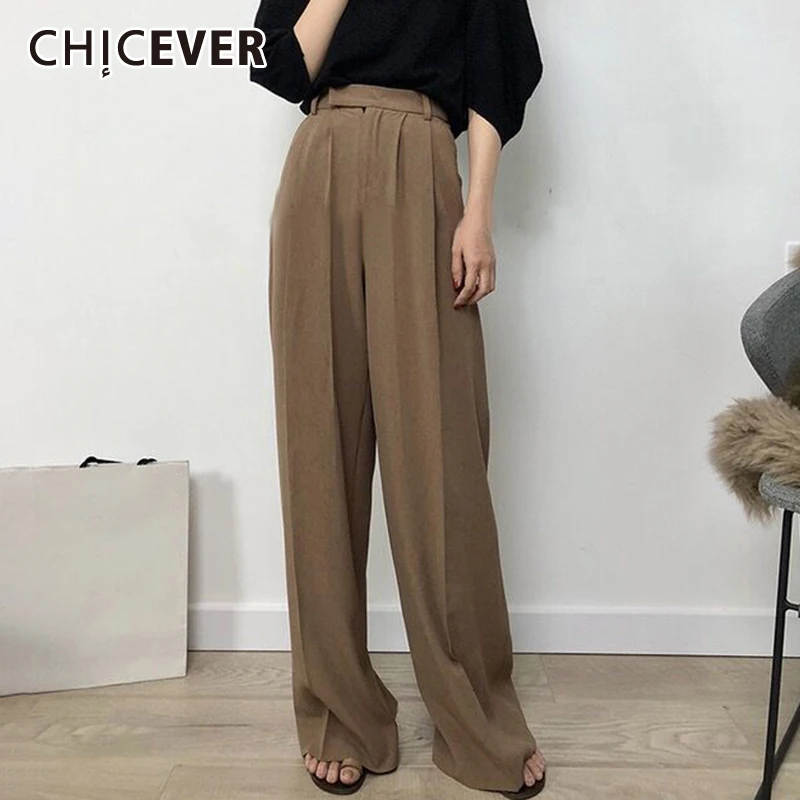 CHICEVER Korean Style Solid Women's Wide Leg Pants High Waist Ruched Maxi Pants Female Autumn Fashion Casual Clothing New