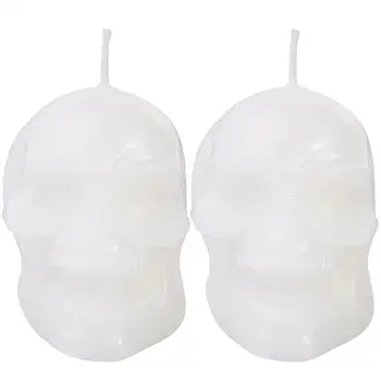 

2 Pcs Halloween Theme Decorative Skull Candle Paraffin Wax Light Decor