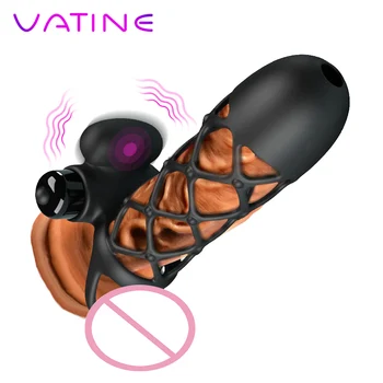 

VATINE Dick Enlargement Extender Flexible Vibrating Cock Cage G spot Stimulator Bullet Vibrator 10 Speeds Ejaculation Delay