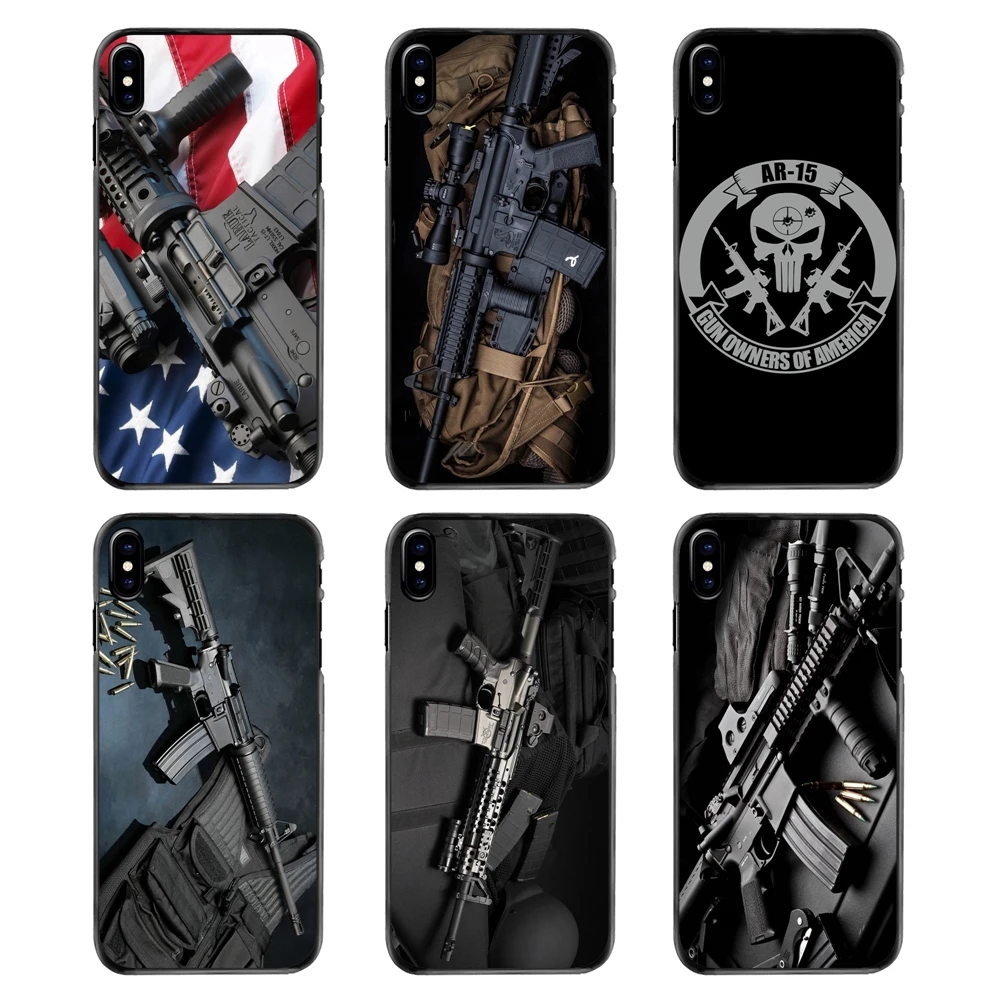 Пластиковый черный чехол AR-15 винтовки AR 15 фон с оружием для Iphone 4 4s 5 5S 5C SE 6 6S 7 8 Plus X XR