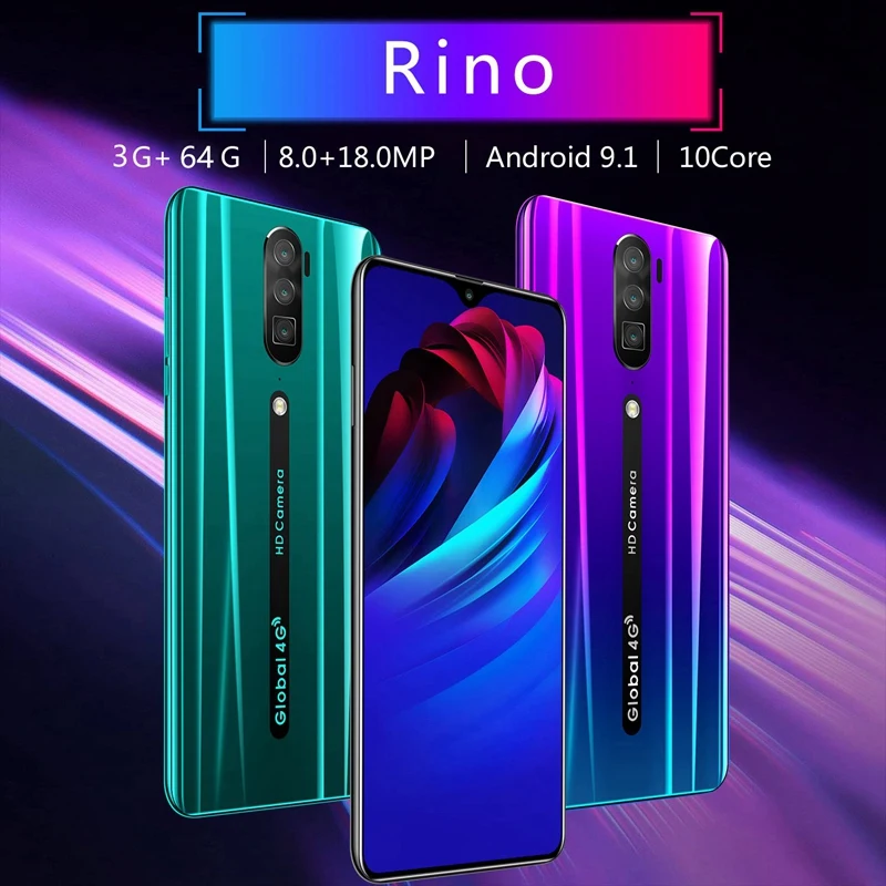  Rino RAM 3G ROM 64G Full Screen Smartphones Mobile Phone Android OS 9.1 System Dual SIM Card 4G Pho