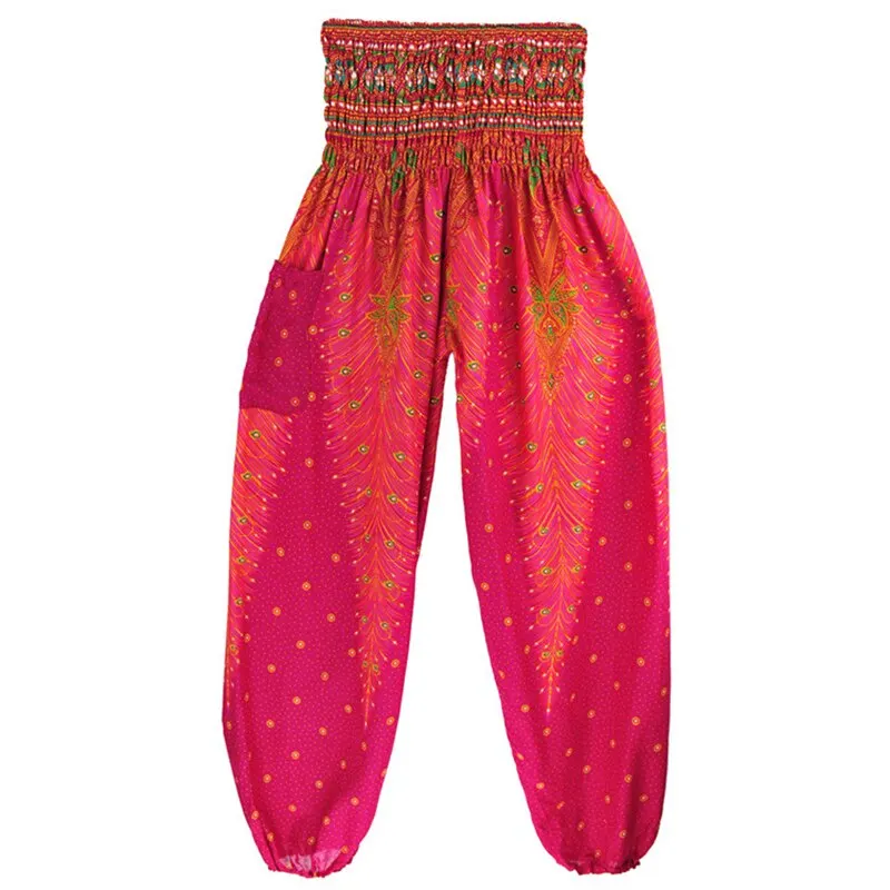 Women Comfy Yoga Boho Pants Long Beach Summer Pants Thai Harem Trousers Casual Loose Floral Trousers One Size