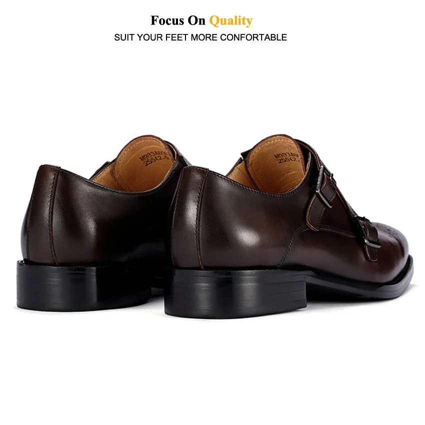 Top Quality Genuine Leather Men's Oxfords Pointed Toe Monk Straps Man Goodyear Flats Summer Height Increase 6cm Male Shoes MLT63