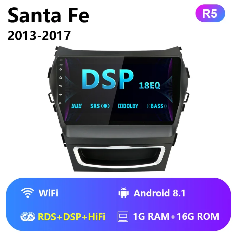 Jansite " Автомобильный радиоплеер для hyundai Santa fe 2013- Авторадио Android 2G+ 32G Сенсорное зеркало-link плееры с рамкой - Цвет: wifi with RDS DSP
