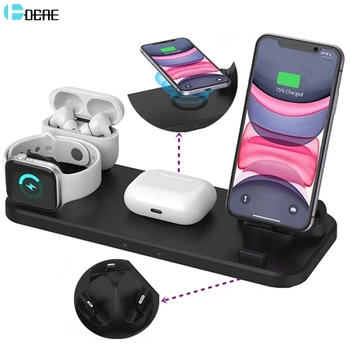 

6 in 1 Qi Wireless Charger For iPhone 11 XS XR 8 AirPods Pro Apple Watch 5 4 3 USB Type C Fast Charging Stand for Samsung S20 S9
