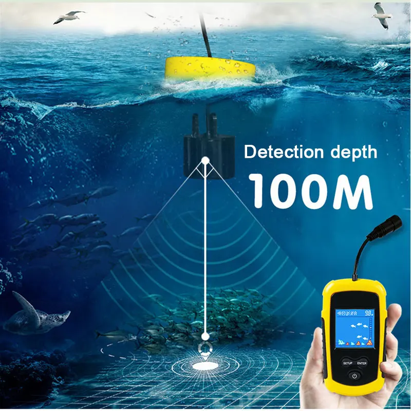 100M Wired Color Screen Portable Sonar Fish Finder Fishing Bait Echo Sounder Fish Finder Alarm Sensor Lake Fishing