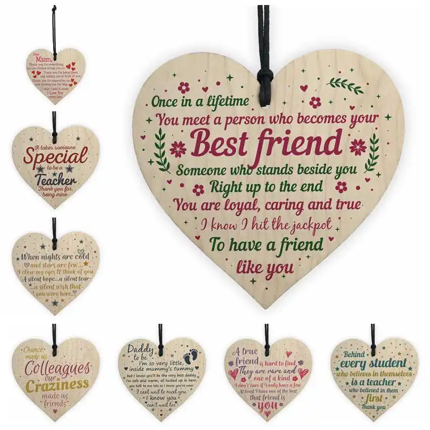 1pc 'Christmas in Heaven' Wood Heart Plaque/Sign Friendship Gift Home Decoration 