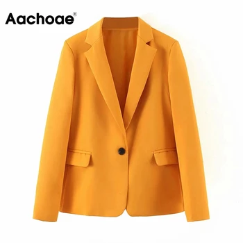 

Aachoae Solid Long Sleeve Blazer Women Casual Notched Collar Pockets Jacket Ladies Office Wear Single Breasted Outwear Coat