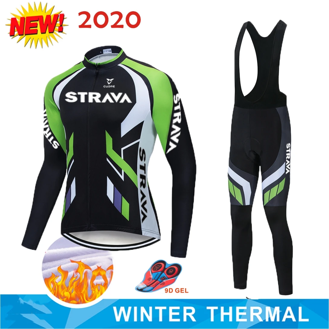 STRAVA теплая зимняя одежда для велоспорта на флисе 2020 мужской костюм из Джерси езды