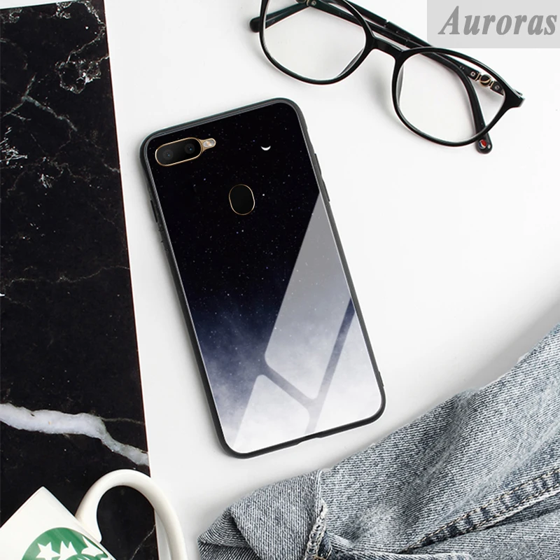Auroras для OPPO A5S чехол из закаленного стекла мраморный принт с мягкой рамкой ТПУ