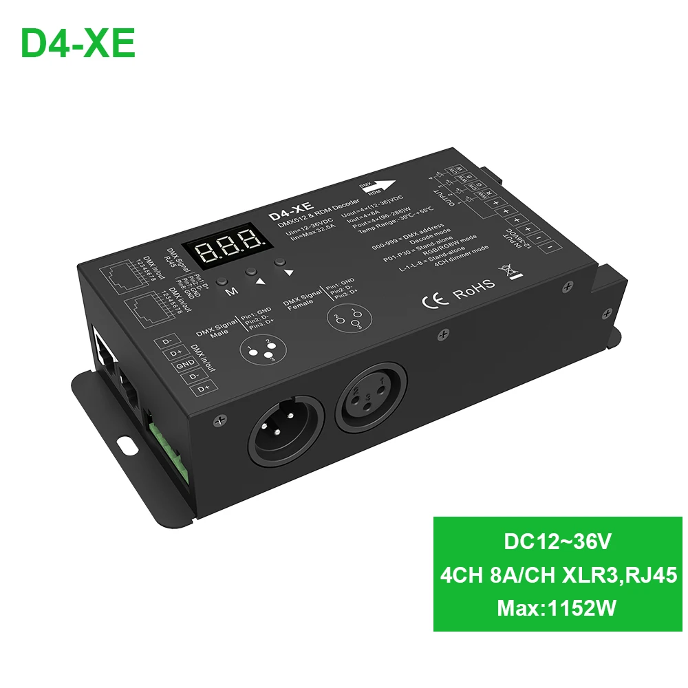 4 Ch DMX512 декодер светодиодный контроллер DC12 24 36 V ШИМ Диммер драйвер с XLR3 RJ45 для rgb лампа rgbw полосы и светодиодный модуль - Цвет: D4(DC12-36V 8A)