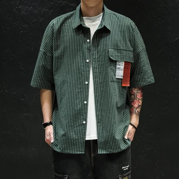 

2020 Brand Summer Hot Sell Men's Korea Striped Beach Shirt Fashion Short Sleeve Loose Casual Shirts Plus OVERSIZE M-4XL 5XL
