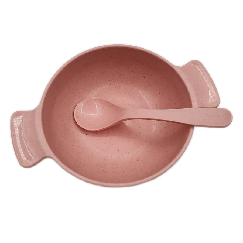 Детская посуда для кормления, набор экологически чистых тарелок для детей ясельного возраста, детская столовая посуда, Детская антигорячая тренировочная чаша+ ложка - Цвет: Pink Set