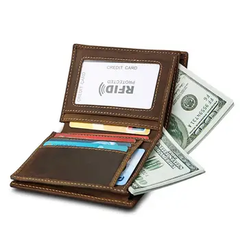 

Vintage Soft Top Layer Leather Tri-Fold Men's Wallet Slim Purse for Man Boys Money Bag Male RFID Protection Credit Card Holder