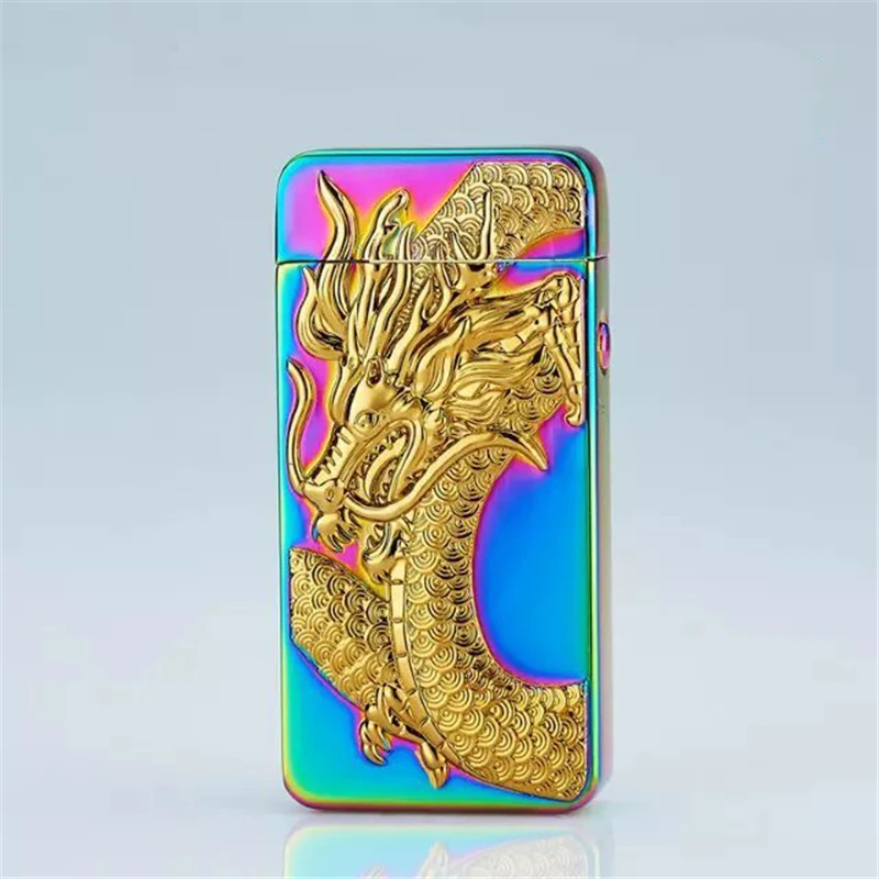 Dragon1 Двойная дуга USB зажигалки металлическая перезаряжаемая беспламенная электрическая зажигалка для мужчин ветрозащитная сигаретная плазма Зажигалка электронная - Color: Dragon1