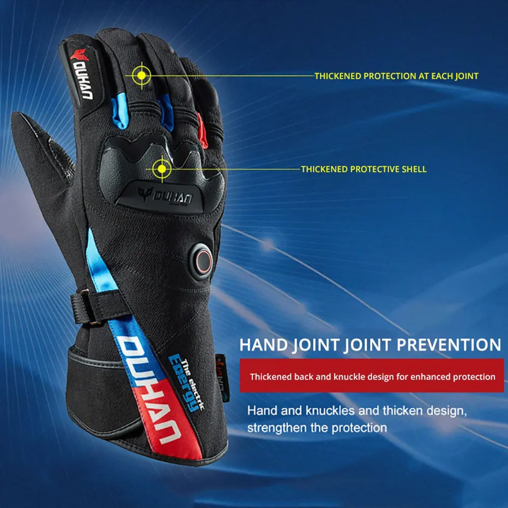 DUHAN, мотоциклетные перчатки, зимние, водонепроницаемые, с подогревом, Guantes, Moto, сенсорный экран, на батарейках, для езды на мотоцикле, для гонок, перчатки для верховой езды, M-2XL