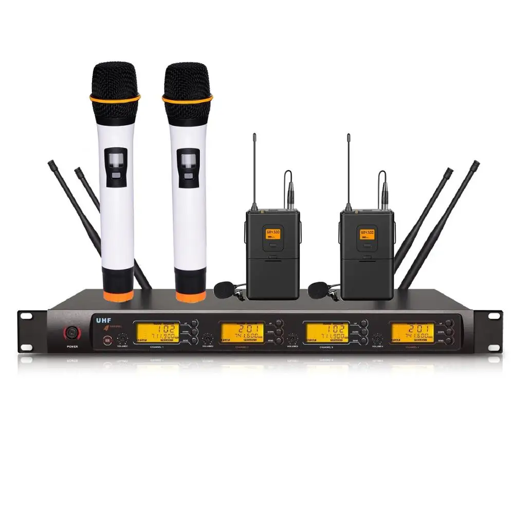 Bolymic металлический Материал 4-канальный UHF Беспроводной микрофон Системы с 2 поясной и 2 Handheldfor сценический церковный Семья Вечерние - Цвет: lavalier  handheld